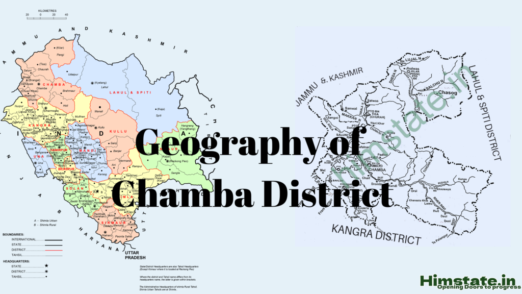 Map showcasing the geography of Chamba district within the picturesque landscape of Himachal Pradesh, accompanied by the title 'Himachal Pradesh GK- Geography Of Chamba District.