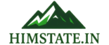 Himstate.in official logo featuring a mountain icon in neon dark green and serif typography.