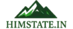 Himstate.in official logo featuring a mountain icon in neon dark green and serif typography.