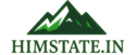 Himstate.in official logo featuring a mountain icon in neon dark green and serif typography.