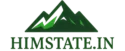 Himstate.in official logo featuring a mountain icon in neon dark green and serif typography.