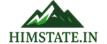 Himstate.in official logo featuring a mountain icon in neon dark green and serif typography.