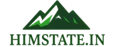 Himstate.in official logo featuring a mountain icon in neon dark green and serif typography.